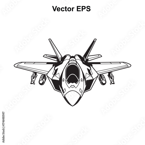 Vector art of front view of a modern fighter jet with open cockpit