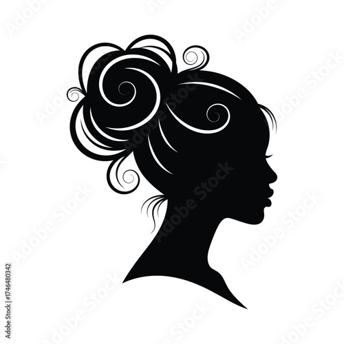 Silhouette of a woman with a curly updo