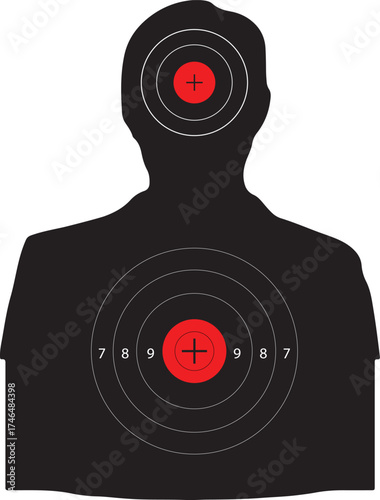 Silhouette of a human figure with two targets, one on the head and one on the chest, both with concentric circles and a red bullseye.