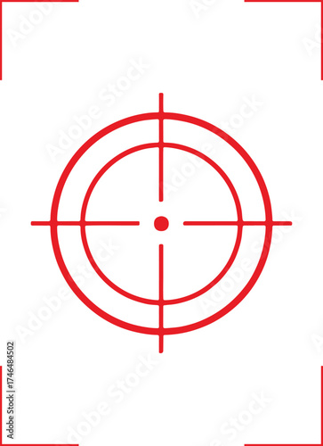Red target reticle with crosshairs and concentric circles centered on a white background.