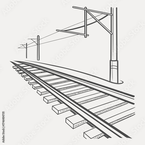 Illustration of railway tracks with overhead lines