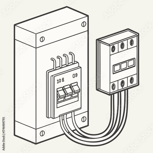 Vector art of electrical panel with circuit breaker
