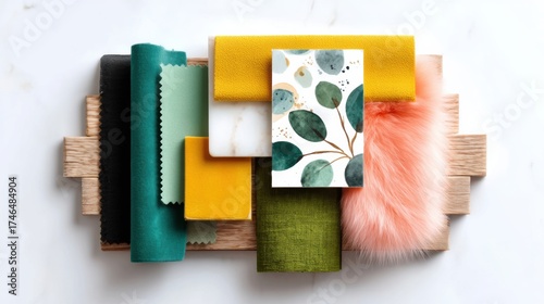 Exploring modern interior design through detailed mood board sketches showcasing textures, colors, and patterns for creative inspiration