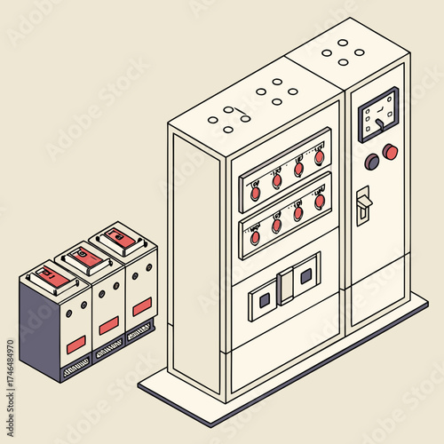Vector art of isometric view of electrical control panel