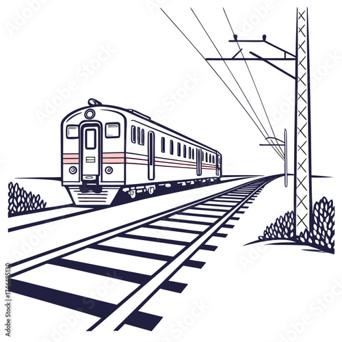 Vector art of train on railroad tracks