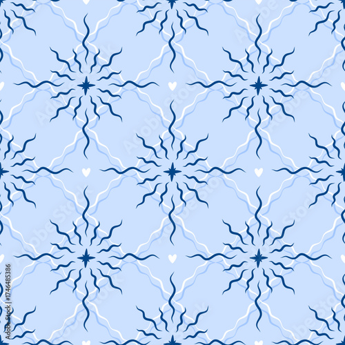 Mystical Vector seamless pattern with star, cosmic and celestial motifs. Perfect for fabric, wallpaper, wrapping paper, and bohemian-style decor