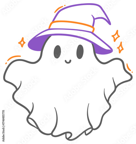 Illustration Cute Ghost with Witch Hat