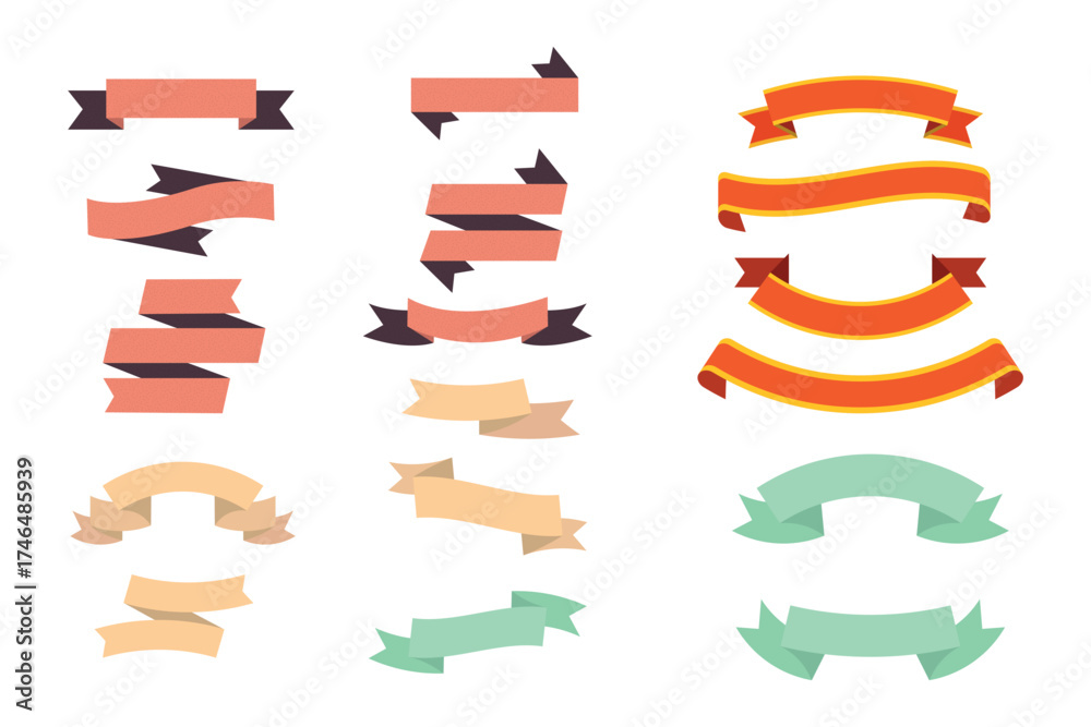 Obraz premium Ribbons collection. vintage Ribbon banner vector art. Ribbons and banners. Flat ribbons. Set of Ribbons and banner. Banner illustration. Set of banner. Set of scroll ribbon, vintage