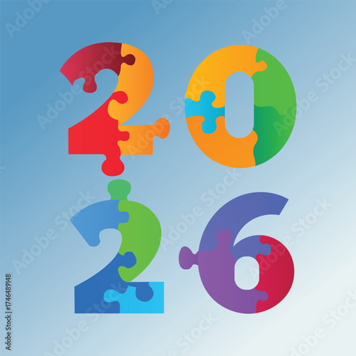 2026 Puzzle Concept: Colorful Jigsaw Pieces Forming the New Year's Date
