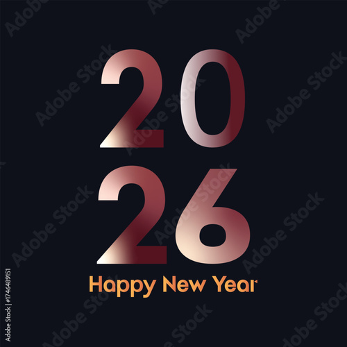 Luxurious 2026 Happy New Year: Metallic Copper Gradient on Elegant Black Background