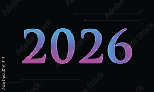 Futuristic 2026 Design: Neon Gradient Year on Digital Circuit Background
