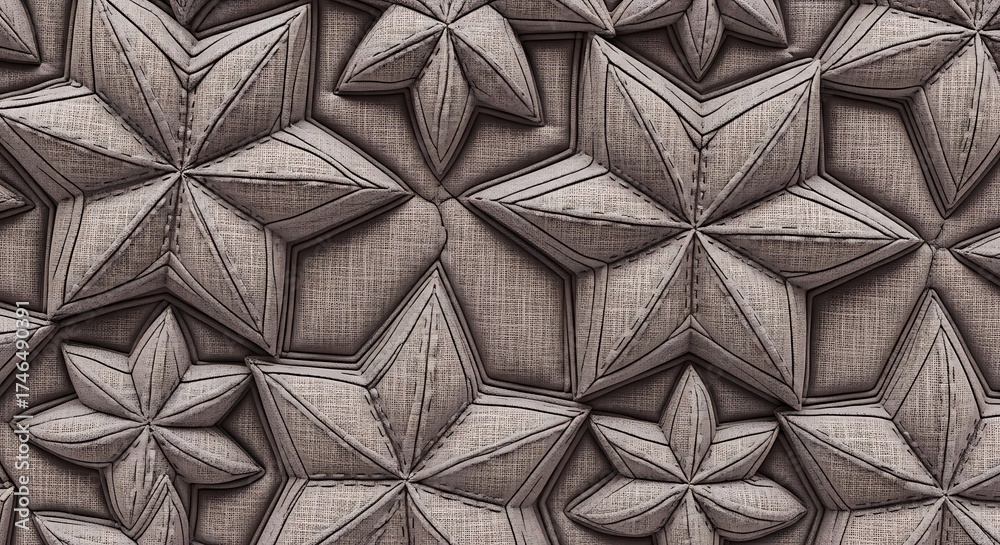 Obraz premium Contemporary Fabric Star Pattern with Stitching Detail Background Texture