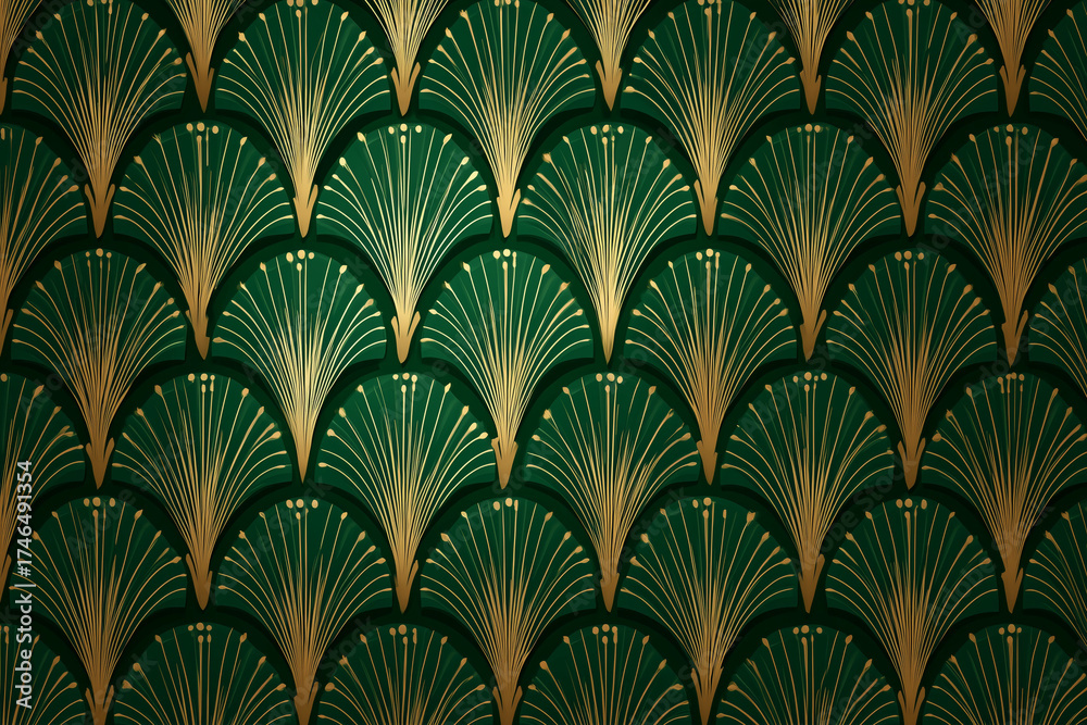 
Art Deco green and gold geometric pattern