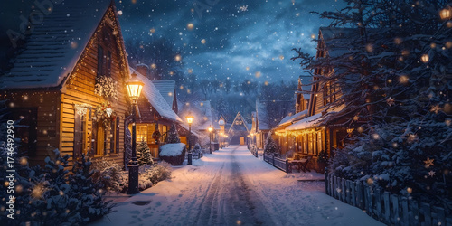 A magical winter night in a quaint European town.