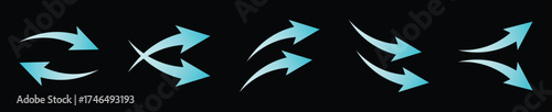 blue air flow arrows set showing wind direction and ventilation. fresh cool air stream from air conditioner. air circulation and cooling concept vector illustration on black background. wavy air flow