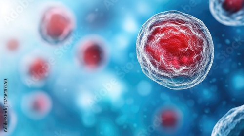 Fototapeta Naklejka Na Ścianę i Meble -  Detailed 3d view of human cells with blue background highlighting cell structure