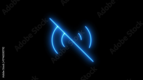 Fotografie Blue neon glowing wireless no signal or Wi-Fi off icon for communication, networ