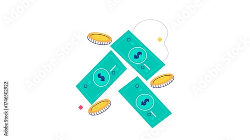 Dynamic Money Currency Illustration With Cash And Coins, Representing Finance, Payment And Wealth Concepts