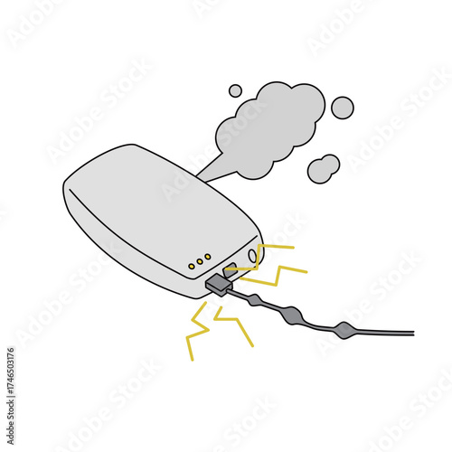 モバイルバッテリーの過充電の輪郭線ありのイラスト