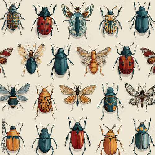 Vector bugs animals illustration seamless pattern.

