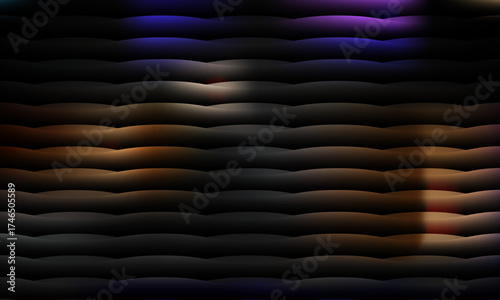 Vector art of dark abstract horizontal lines with warm color highlights