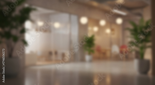 Interior design office space plant decor modern architecture workplace contemporary style blurred background