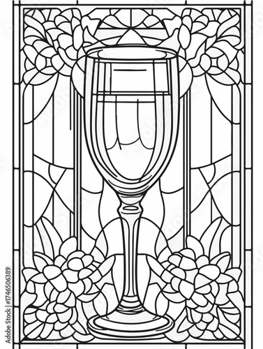Aus der Serie: Malbuch für Erwachsene - Sekt und Champagner, mädelsabend, kirchenfenster, heilig, brauerei, sekt, heiligtum, wein, flasche, trinken, artnight, champaign, alke, vektor, cocktail, abbild