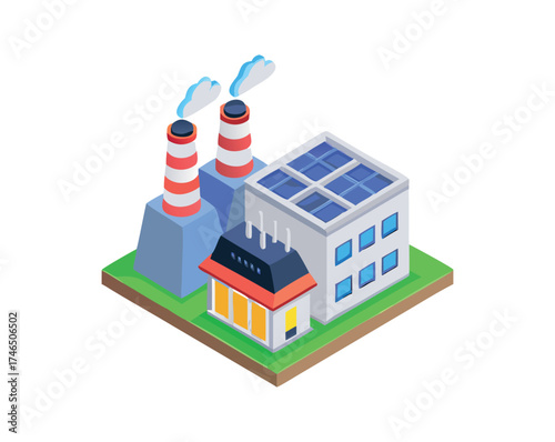 Smart factory automation vector icon showing industrial engineering innovation digital production technology and sustainable clean energy manufacturing system