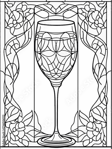 Aus der Serie: Malbuch für Erwachsene - Sekt und Champagner, mädelsabend, kirchenfenster, heilig, brauerei, sekt, heiligtum, wein, flasche, trinken, artnight, champaign, alke, vektor, cocktail, abbild