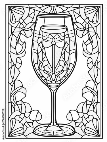Aus der Serie: Malbuch für Erwachsene - Sekt und Champagner, mädelsabend, kirchenfenster, heilig, brauerei, sekt, heiligtum, wein, flasche, trinken, artnight, champaign, alke, vektor, cocktail, abbild