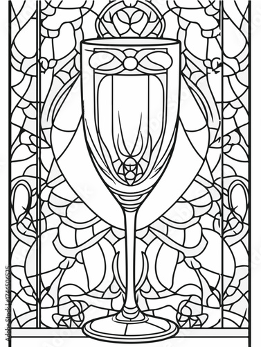 Aus der Serie: Malbuch für Erwachsene - Sekt und Champagner, mädelsabend, kirchenfenster, heilig, brauerei, sekt, heiligtum, wein, flasche, trinken, artnight, champaign, alke, vektor, cocktail, abbild