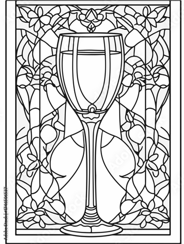 Aus der Serie: Malbuch für Erwachsene - Sekt und Champagner, mädelsabend, kirchenfenster, heilig, brauerei, sekt, heiligtum, wein, flasche, trinken, artnight, champaign, alke, vektor, cocktail, abbild