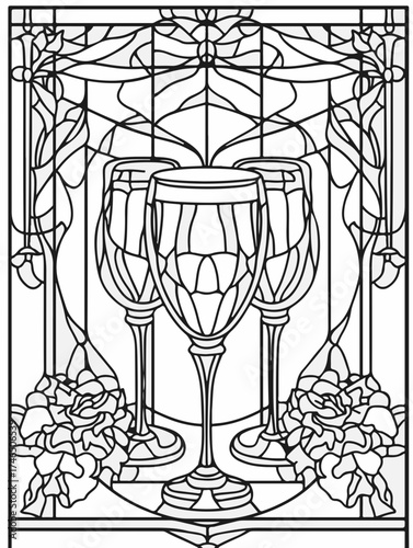 Aus der Serie: Malbuch für Erwachsene - Sekt und Champagner, mädelsabend, kirchenfenster, heilig, brauerei, sekt, heiligtum, wein, flasche, trinken, artnight, champaign, alke, vektor, cocktail, abbild