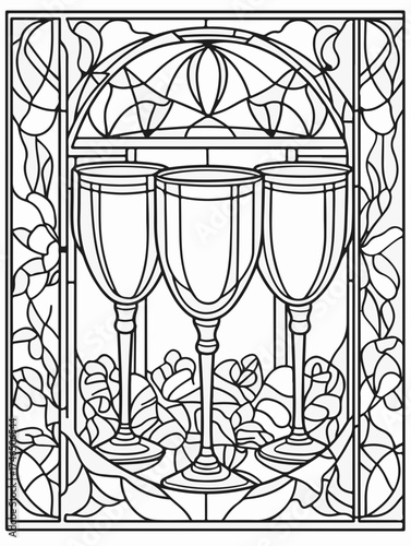 Aus der Serie: Malbuch für Erwachsene - Sekt und Champagner, mädelsabend, kirchenfenster, heilig, brauerei, sekt, heiligtum, wein, flasche, trinken, artnight, champaign, alke, vektor, cocktail, abbild