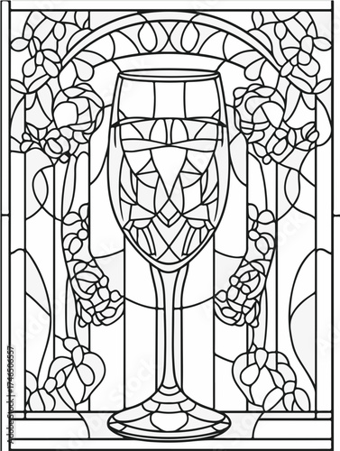 Aus der Serie: Malbuch für Erwachsene - Sekt und Champagner, mädelsabend, kirchenfenster, heilig, brauerei, sekt, heiligtum, wein, flasche, trinken, artnight, champaign, alke, vektor, cocktail, abbild