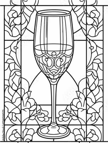 Aus der Serie: Malbuch für Erwachsene - Sekt und Champagner, mädelsabend, kirchenfenster, heilig, brauerei, sekt, heiligtum, wein, flasche, trinken, artnight, champaign, alke, vektor, cocktail, abbild