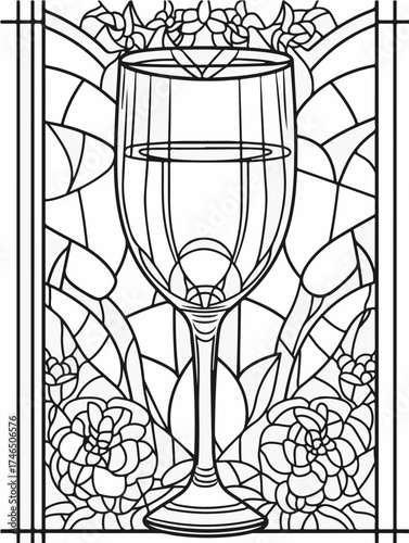 Aus der Serie: Malbuch für Erwachsene - Sekt und Champagner, mädelsabend, kirchenfenster, heilig, brauerei, sekt, heiligtum, wein, flasche, trinken, artnight, champaign, alke, vektor, cocktail, abbild