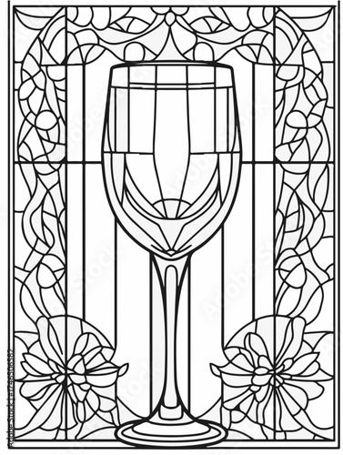 Aus der Serie: Malbuch für Erwachsene - Sekt und Champagner, mädelsabend, kirchenfenster, heilig, brauerei, sekt, heiligtum, wein, flasche, trinken, artnight, champaign, alke, vektor, cocktail, abbild