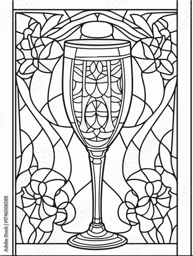Aus der Serie: Malbuch für Erwachsene - Sekt und Champagner, mädelsabend, kirchenfenster, heilig, brauerei, sekt, heiligtum, wein, flasche, trinken, artnight, champaign, alke, vektor, cocktail, abbild