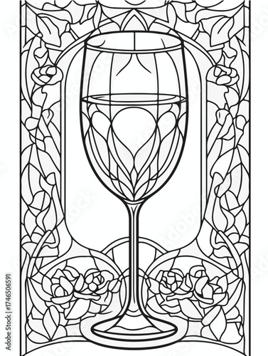Aus der Serie: Malbuch für Erwachsene - Sekt und Champagner, mädelsabend, kirchenfenster, heilig, brauerei, sekt, heiligtum, wein, flasche, trinken, artnight, champaign, alke, vektor, cocktail, abbild