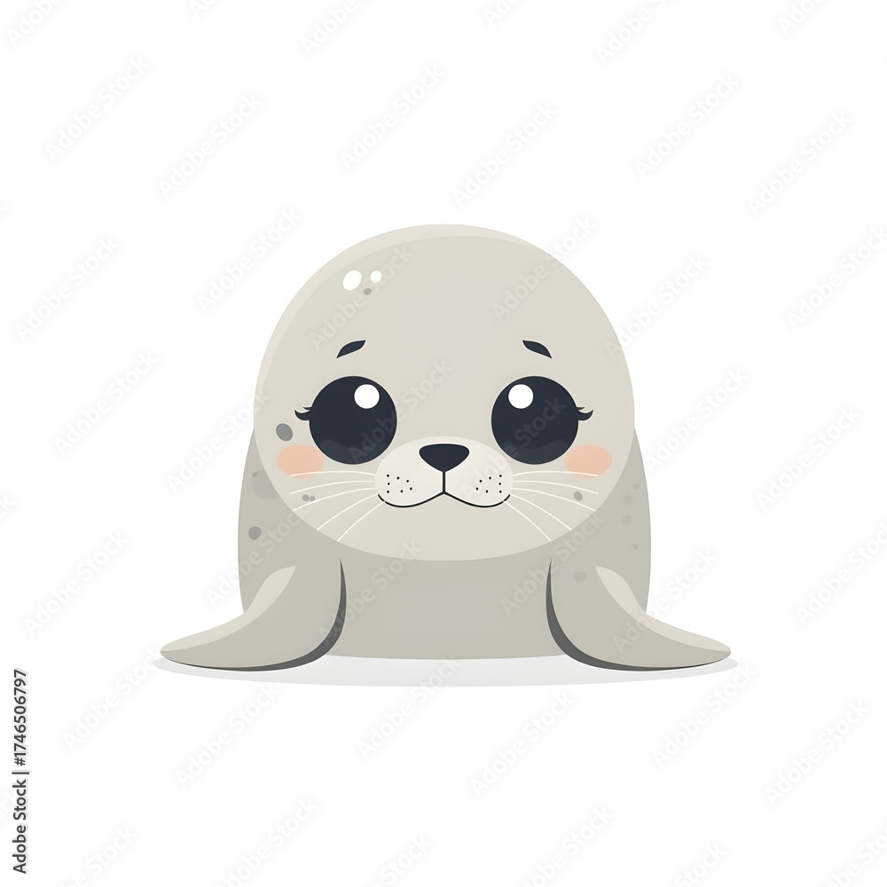 Fototapeta premium seal pup on matte white, big black eyes