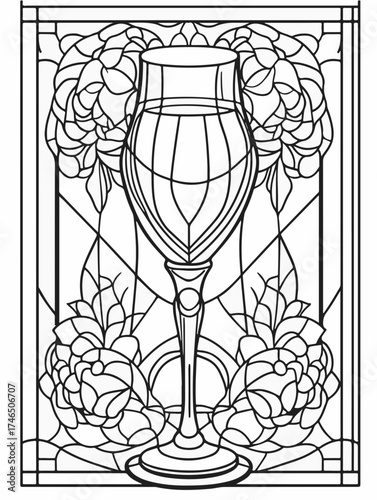 Aus der Serie: Malbuch für Erwachsene - Sekt und Champagner, mädelsabend, kirchenfenster, heilig, brauerei, sekt, heiligtum, wein, flasche, trinken, artnight, champaign, alke, vektor, cocktail, abbild