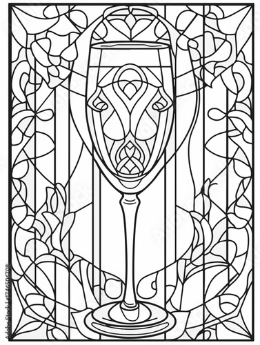 Aus der Serie: Malbuch für Erwachsene - Sekt und Champagner, mädelsabend, kirchenfenster, heilig, brauerei, sekt, heiligtum, wein, flasche, trinken, artnight, champaign, alke, vektor, cocktail, abbild