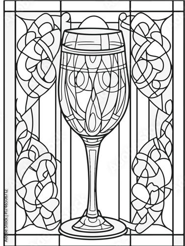 Aus der Serie: Malbuch für Erwachsene - Sekt und Champagner, mädelsabend, kirchenfenster, heilig, brauerei, sekt, heiligtum, wein, flasche, trinken, artnight, champaign, alke, vektor, cocktail, abbild