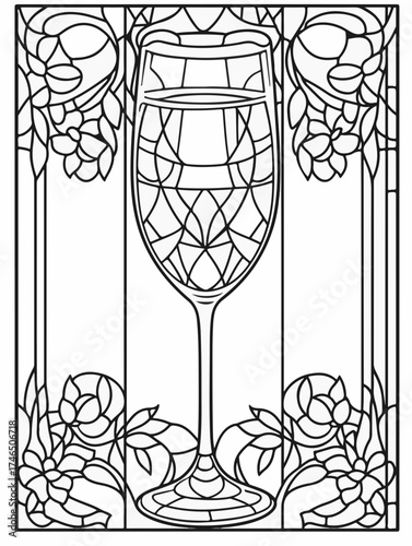 Aus der Serie: Malbuch für Erwachsene - Sekt und Champagner, mädelsabend, kirchenfenster, heilig, brauerei, sekt, heiligtum, wein, flasche, trinken, artnight, champaign, alke, vektor, cocktail, abbild