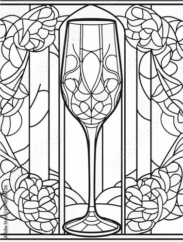 Aus der Serie: Malbuch für Erwachsene - Sekt und Champagner, mädelsabend, kirchenfenster, heilig, brauerei, sekt, heiligtum, wein, flasche, trinken, artnight, champaign, alke, vektor, cocktail, abbild