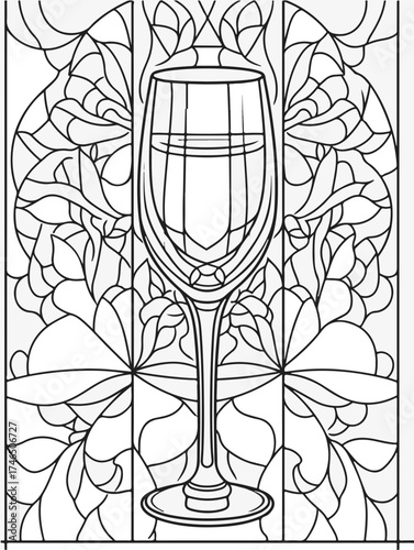 Aus der Serie: Malbuch für Erwachsene - Sekt und Champagner, mädelsabend, kirchenfenster, heilig, brauerei, sekt, heiligtum, wein, flasche, trinken, artnight, champaign, alke, vektor, cocktail, abbild