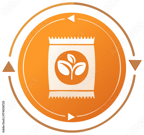Sustainability, plant, seeds, and ecology package in orange and white design