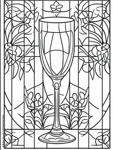 Aus der Serie: Malbuch für Erwachsene - Sekt und Champagner, mädelsabend, kirchenfenster, heilig, brauerei, sekt, heiligtum, wein, flasche, trinken, artnight, champaign, alke, vektor, cocktail, abbild