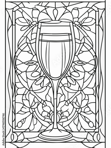 Aus der Serie: Malbuch für Erwachsene - Sekt und Champagner, mädelsabend, kirchenfenster, heilig, brauerei, sekt, heiligtum, wein, flasche, trinken, artnight, champaign, alke, vektor, cocktail, abbild